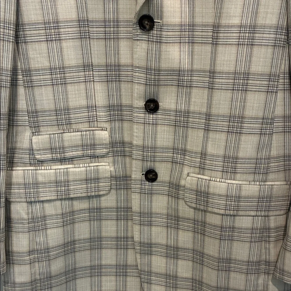 Murano Cream & Gray Plaid Men's Sport Coat - Picture 3 of 7